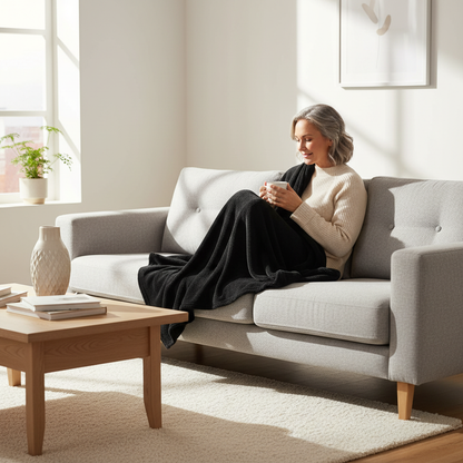 Woman Reading on Sofa with Blanket