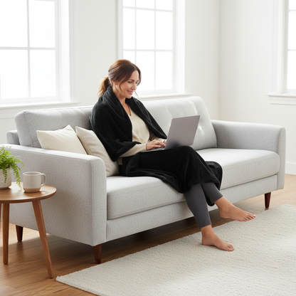 Woman Working at Home with Blanket